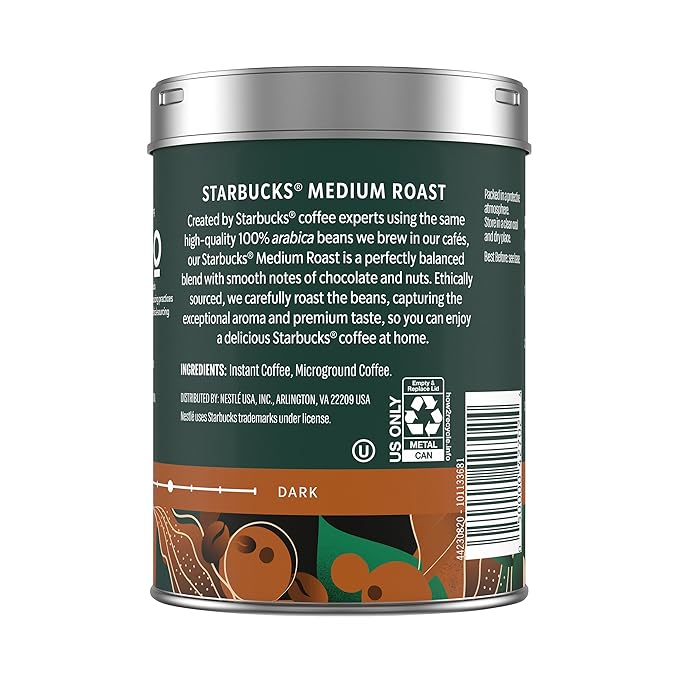 Starbucks Premium Instant Coffee, Medium Roast Coffee, Arabica Beans, Three 3.17 oz Tins