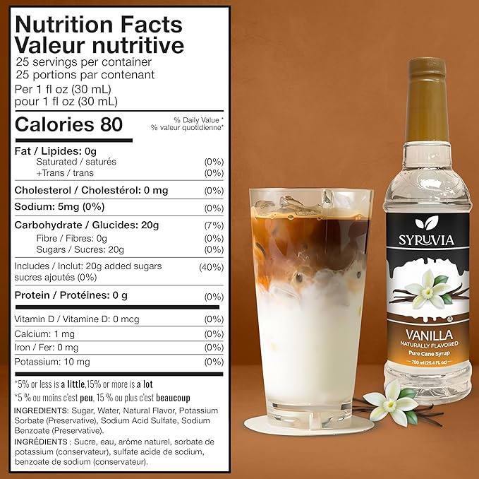 Syruvia Coffee Syrup, Vanilla Flavored Syrup for Drinks, Lattes, and Desserts – 25.4 fl oz