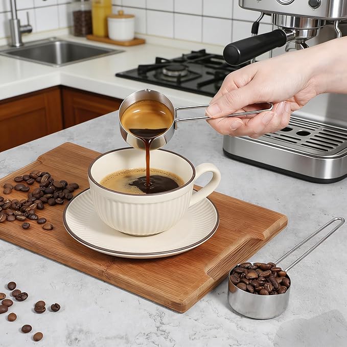 Ouligay 2 PCS 1/4 Cup Measuring Cup 60 ml Measuring Cups Stainless Steel 2 Oz Teaspoon Measure Spoon Liquid Measure Scoop for Coffee Cooking Baking Dishwasher Safe