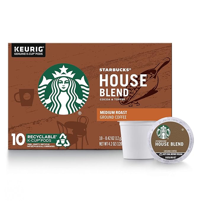 Starbucks Medium Roast K-Cup Coffee Pods — House Blend for Keurig Brewers — 1 box (10 pods)