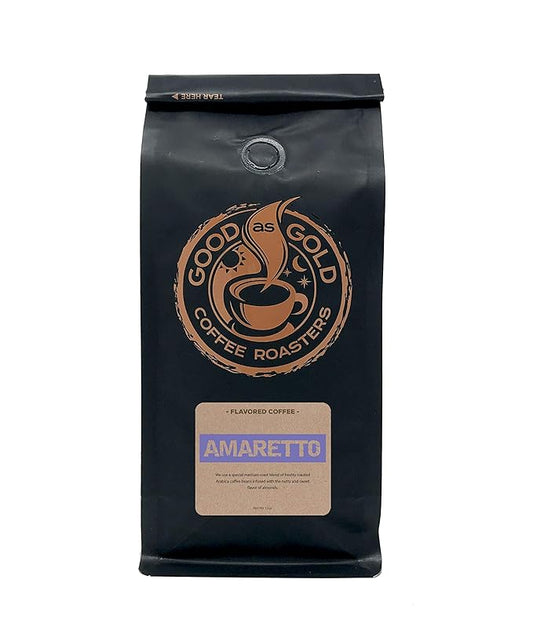 Good As Gold Coffee Roasters - Amaretto Flavored Whole Bean Coffee, 12 Oz