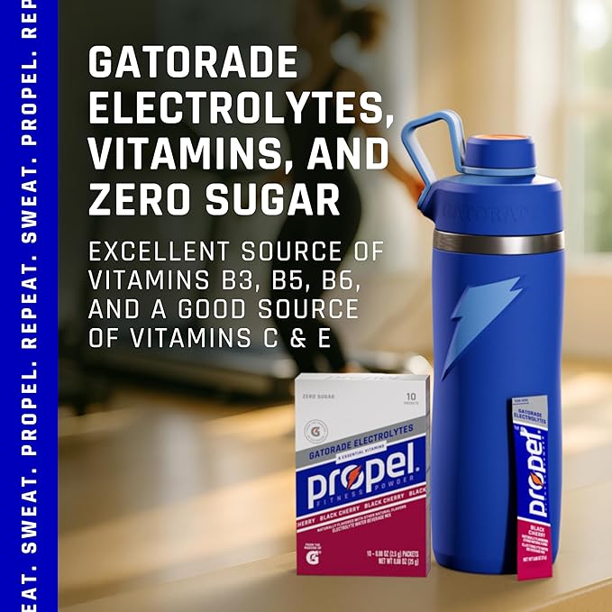 Propel Electrolyte Enhanced Water Drink Mix Powder Packets, Black Cherry, Zero Calorie & Sugar, Hydration with Electrolytes and Vitamins C & E (120 Packets), (Pack of 2)