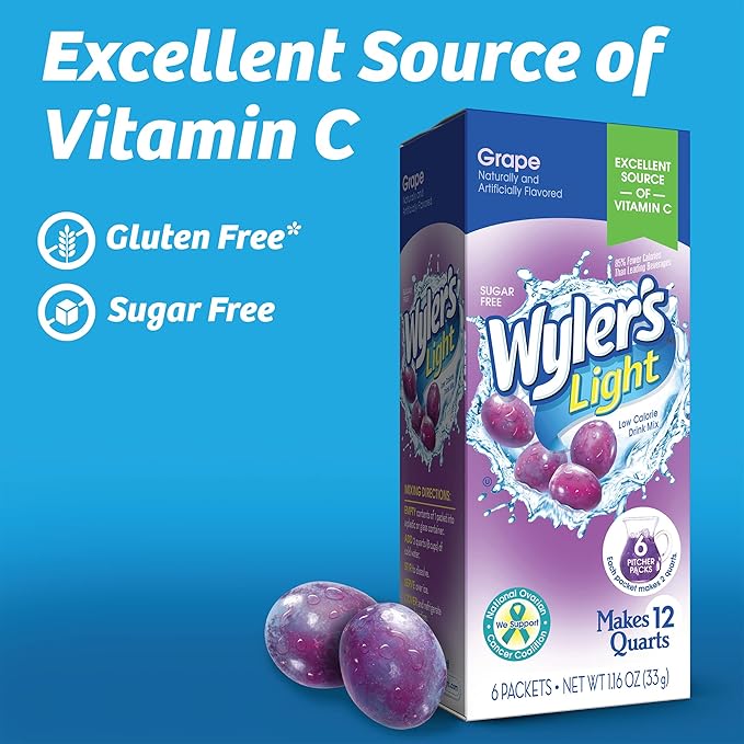 Wyler's Light Pitcher Packs, Water Drink Mix,Grape,6 Pitcher Packets (Pack of 2)