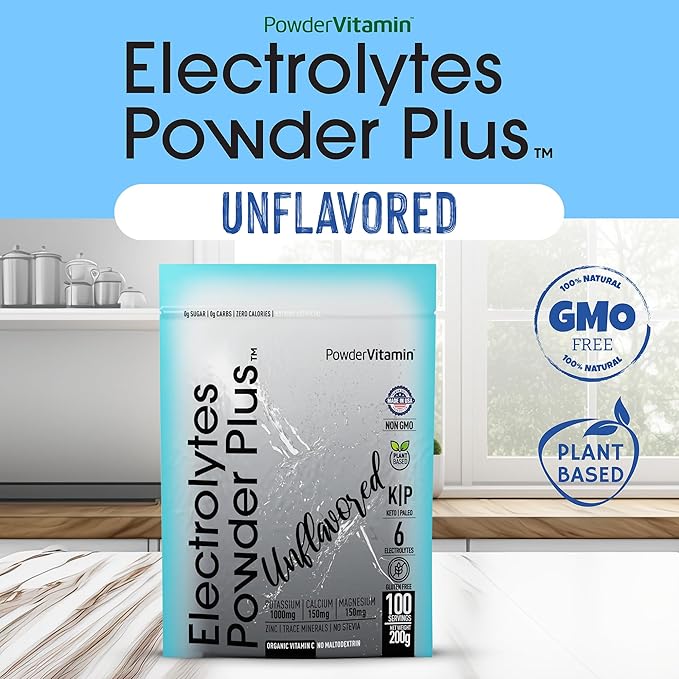 PowerVitamin Unflavored Electrolytes Powder No Sugar for Daily Energy - Keto Electrolytes - Hydration Powder with 1000mg Potassium, 120mg Calcium, Magnesium, No Stevia, 100 Servings