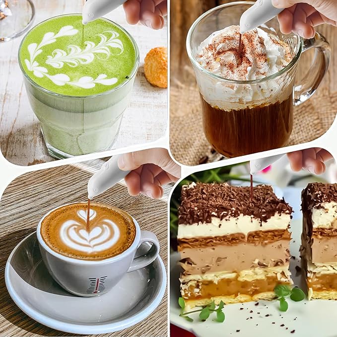 Spice Pen for Electrical Coffee Art for Latter &Food,DIY a Variety of Special Creative Pattern with All Natural Materials-Coffee Grounds, Cocoa Powder, Ground Sugar (White)