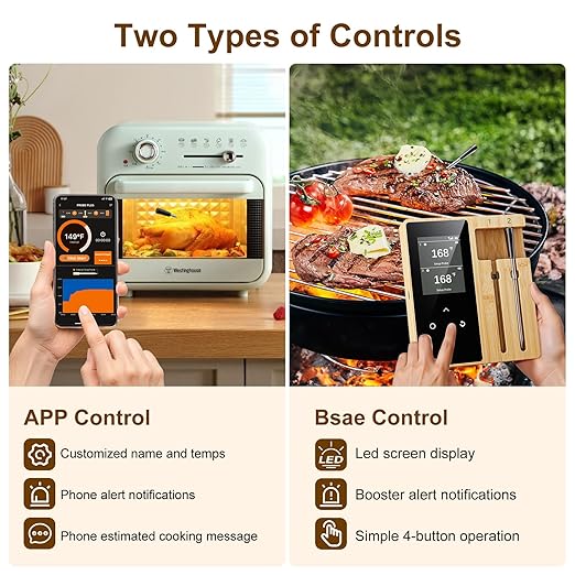 Newise Wireless Meat Thermometer Digital with 2 Probes, Long Range Bluetooth Food Thermometer with Smart APP Alerts for Cooking, Grill, AirFryer, Perfect for BBQ Chicken Turkey