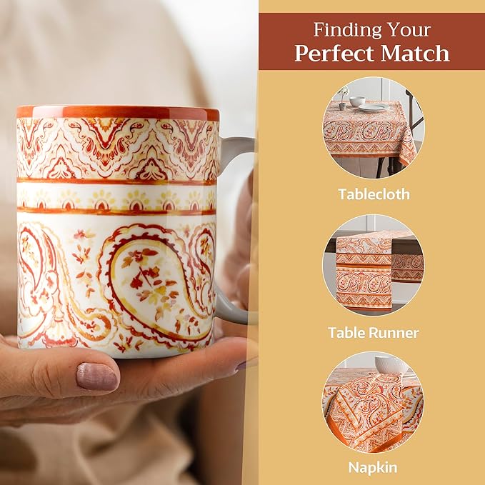 Maison d' Hermine Coffee Mug with Handles Fine Bone China Mugs Pack of Two Tea Cups for Hot Beverages Cappuccino Latte Home Restaurant Office Perfect for Gift (Palatial Paisley, 12 Ounce)