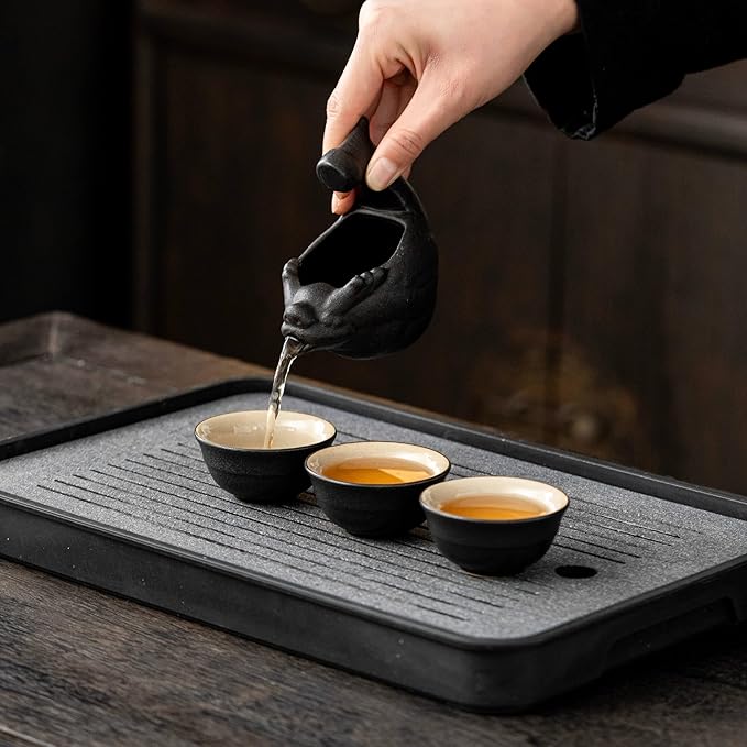 Ceramic Teapot with Infuser Loose Leaf Tea Teapot with 8 cups, Kungfu Tea Sets (Black Dragons)