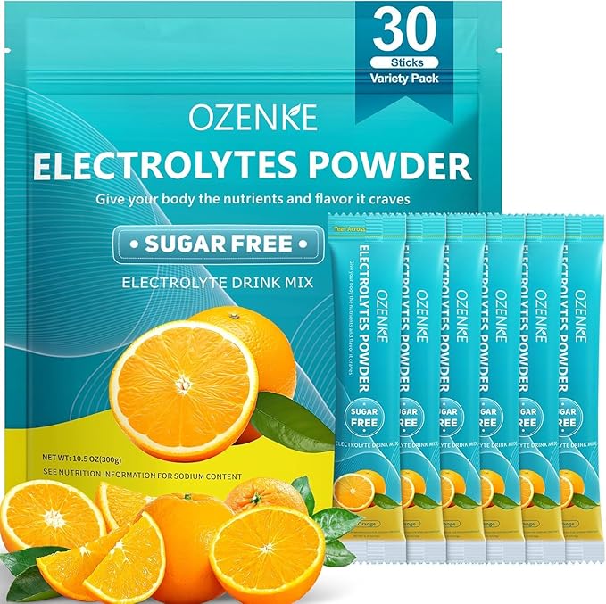 Electrolytes Powder Packets, 30 Sticks Hydration Packets Sugar Free, Electrolyte Drink Mix Portable Electrolyte Packets for Rapid Hydration, 0 Sugar & 0 Calorie, Orange Flavor
