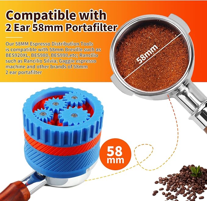 Spirographic Espresso WDT Tool, Espresso Distribution Tools Compatible with Breville 58MM Portafilter Baskets, Geared Spinning Espresso Needle Stirrer, Espresso Machine Accessories Tool