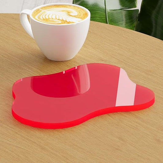 Acrylic Coaster Decorative Plates, Clear Cloud Shape bar Drink Coasters, Coffee Cup Coaster for Desk Accessories Office Home Decor,Perfect for Tabletop, Coffee Table, Kitchen, Bar(red)