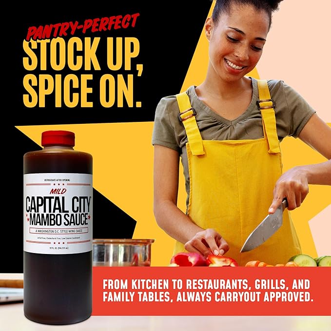 Capital City Mambo Sauce Mild, Washington DC Wing Sauces, Perfect Condiment for Wings Chicken Pork Beef Seafood Burgers Rice or Noodles, 32 oz