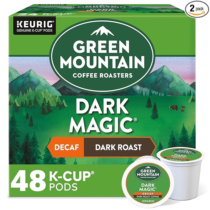 Green Mountain Coffee, Dark Magic Decaf, Single-Serve Keurig K-Cup Pods, Dark Roast, 48 Count (2 Boxes of 24 Pods)