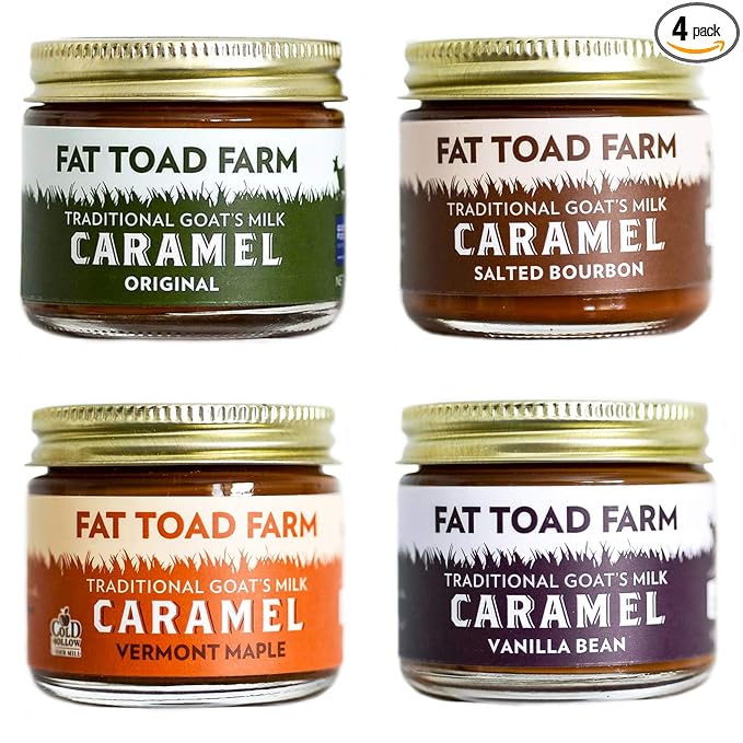 Fat Toad Farm Petit Quartet, 2oz, Traditional Goat’s Milk Caramel Sauce, Original, Salted Bourbon, Vanilla Bean, Vermont Maple, Cajeta, Gluten Free