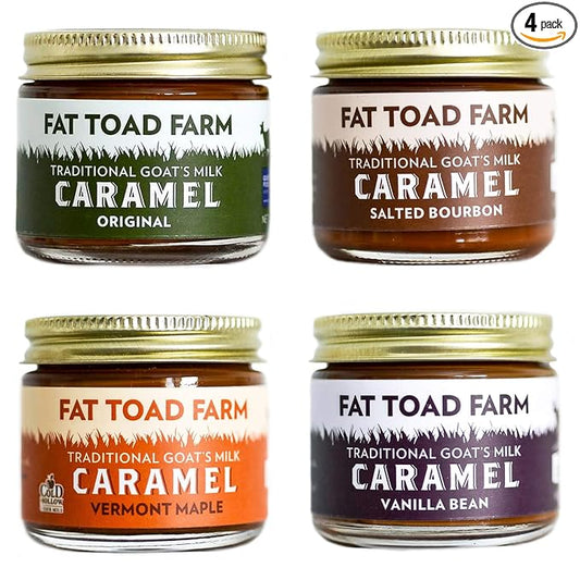 Fat Toad Farm Petit Quartet, 2oz, Traditional Goat’s Milk Caramel Sauce, Original, Salted Bourbon, Vanilla Bean, Vermont Maple, Cajeta, Gluten Free