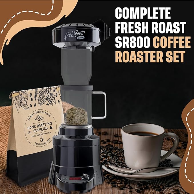 Fresh Roast SR800 Coffee Roaster Bundle – Home Coffee Roasting Machine with Glass Extension Tube, Bean Cooler & Green Coffee Samples