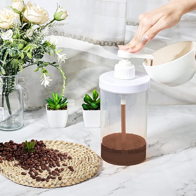 Uceoo Coffee Syrup Dispenser, Plastics Syrup Bottle with Plastic Pump, 33.8 Oz Large Capacity Circular Syrup Pump Dispensers for Coffee Bar, Simple Pump Bottle for Honey, Condiments, Salad Dressings