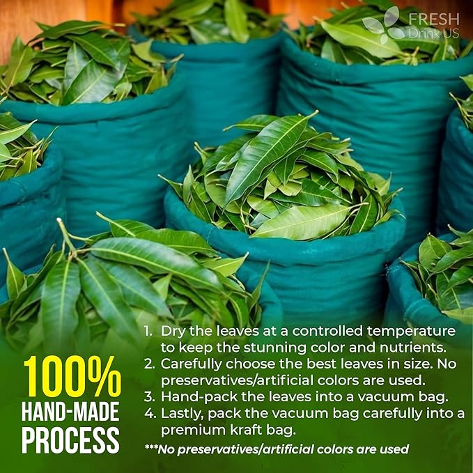FreshDrinkUS, Premium 140+ Mango Whole Leaves Dried, 100% Natural & Pure from Dried Mango Leaves Tea, No Additives, No Caffeine, Vegan
