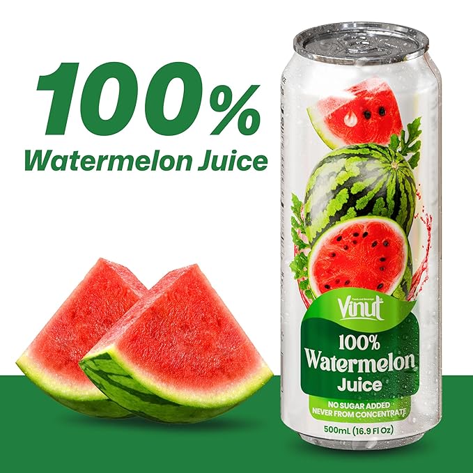 VINUT 100% Watermelon Juice, No Added Sugar, Not From Concentrate, 16.9 fl oz (500 mL) Can, Pack of 12