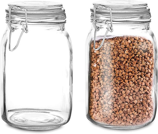 Set of 2 Large Mason Jar with Lid (3 Liter) | Airtight Storage Container for Food, Flour, Pasta, Coffee, Candy, Dog Treats, Snacks & More | 100 Ounces