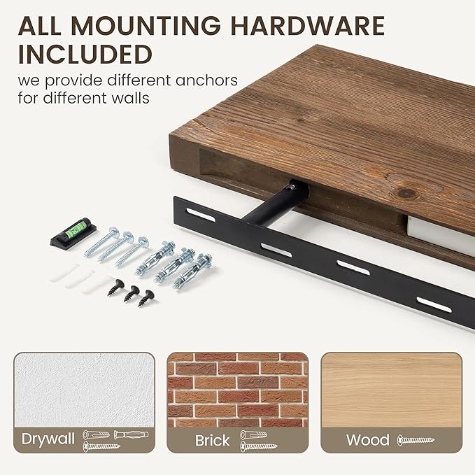Marsmiles Floating Shelves | 36 Inch Dark Wood Wall Shelves Set of 2 | 9.3 Inch Deep Rustic Reclaimed Wood Shelves for Room Wall | Farmhouse Floating Shelves for Living Room Bathroom