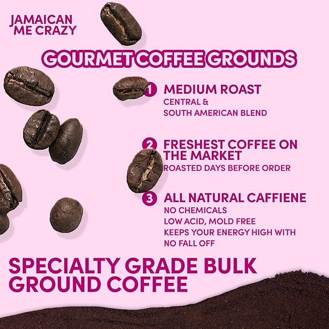 Sarasota Coffee Ground Jamaican Me Crazy | Medium Roast Gourmet Flavored Coffee Grounds | Low Acid, Mold Free, Specialty Grade Flavored Bulk Ground | 5lb (80 oz)