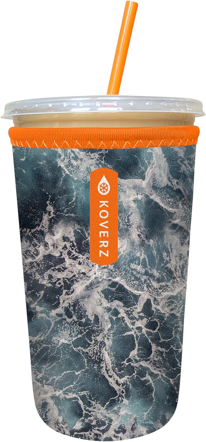 Koverz Iced Coffee Sleeve, Insulated Neoprene Cup Sleeve, Fits a 24 Oz. Coffee Cup, Washable and Reusable, Iced Coffee Accessories, Medium Seawater