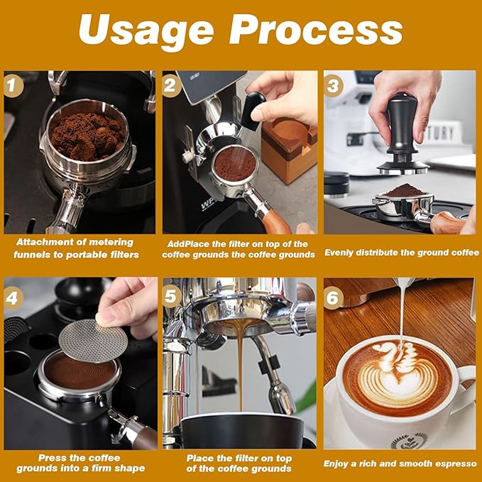 53mm Espresso Accessories Kit, Spring Loaded Calibrated Tamper, WDT Tool, Puck Screen and Dosing Funnel Set Fits Delonghi 53 mm Espresso Coffee Machines and Portafilter, Professional Barista Tools