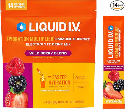 Liquid I.V.® Hydration Multiplier +Immune Support - Wild Berry Blend | Electrolyte Powder Drink Mix | 1 Pack (14 Servings)