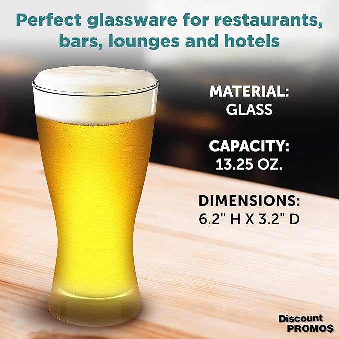 DISCOUNT PROMOS Pilsner Glasses 13.25 oz. Set of 12, Bulk Pack - Made in the USA, Perfect for Hotels, Restaurants, Bars and Even Party Favors - Black