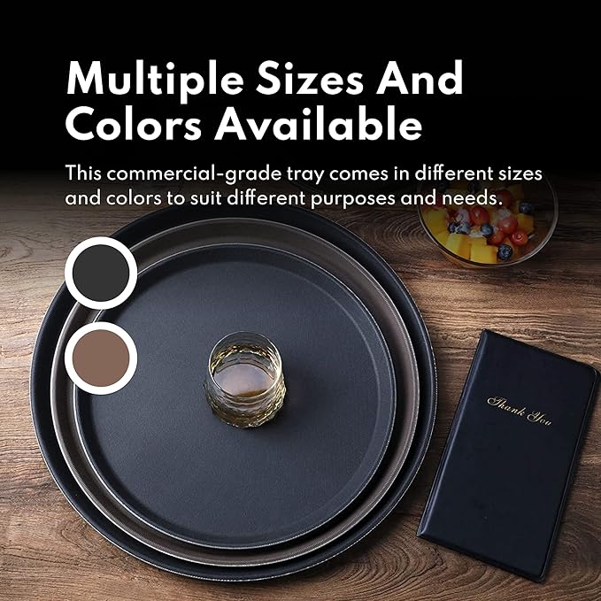 New Star Foodservice Non-Slip Tray, Plastic, Rubber Lined, Round (Black, 14-Inch)