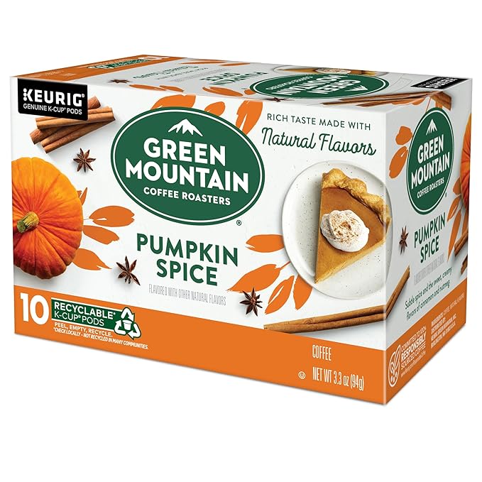 Green Mountain Coffee Roasters Pumpkin Spice, Keurig Single-Serve K-Cup Pods, Light Roast Coffee, 60 Count (6 Packs of 10)