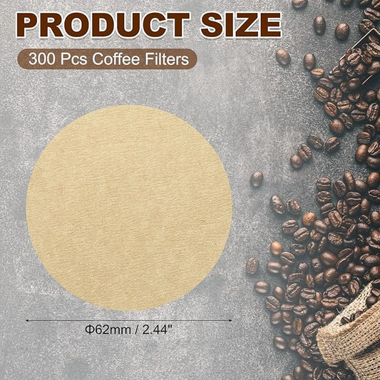 uxcell 300Pcs Coffee Filters,2.44 inch Disposable Round Paper Filter, Suitable with Home Office Use and Drip Coffee Maker, Wood Color