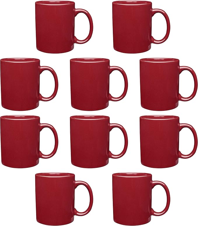 DISCOUNT PROMOS Ceramic Coffee Mugs 11 oz. Set of 10, Bulk Pack - Coffee cup set, Iced coffee cup, Gaming mug - Red