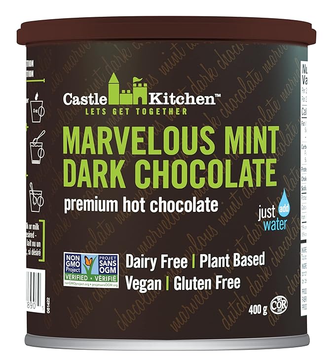 Castle Kitchen Marvelous Mint Dark Chocolate Premium Hot Cocoa Mix - Dairy-Free, Vegan, Plant Based, Gluten-Free, Non-GMO Project Verified, Kosher - Just Add Water - 14 oz