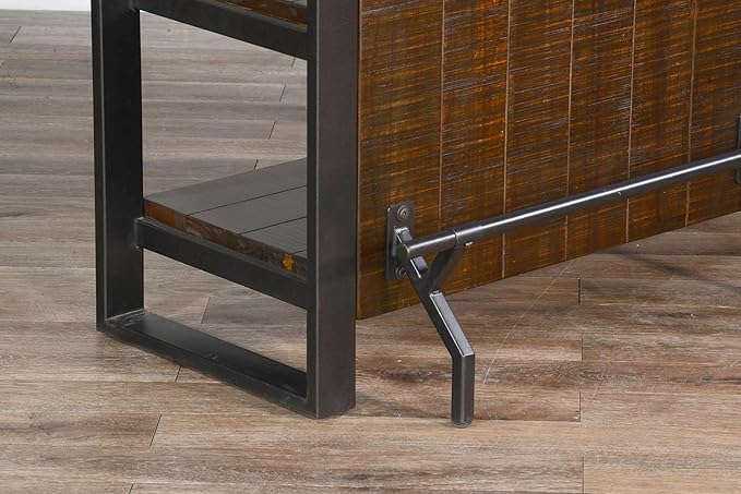 55 - Inch Homestead Bar, W/Open Storage&&Metal framing &Metal Foot Rail (Tobacco Leaf Finish)