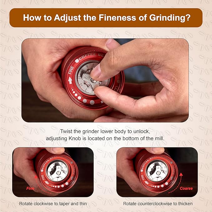 NewlukPro M6 Manual Coffee Grinder,Beautiful Design for Women,Smooth Grinding & Labor Saving,Portable Mini Hand Coffee Grinder for Espresso Pour Over French Press at Home or Camping Travling,Red