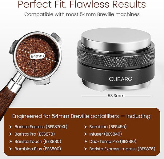 CUBARO 53.3mm Espresso Distributor & Tamper – Dual Head Coffee Leveler Tool | Adjustable Depth | Fits Breville 54mm Portafilter | Precision Espresso Hand Tamper – Premium Barista Accessories