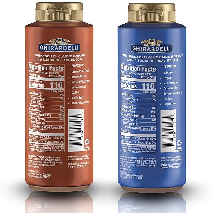 Ghirardelli Flavored Sauce Variety Pack | 16 oz Bottles (Pack of 2) | Caramel and Sea Salt Caramel Dessert Toppings for Coffee Drinks, Ice Cream, and Baking Recipes