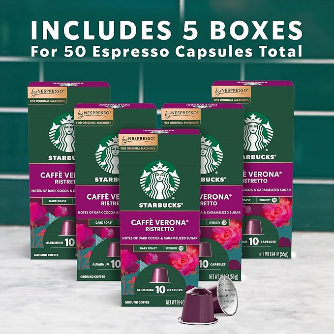Starbucks by Nespresso Original Line, Caffè Verona, Dark Roast Coffee, 50-count Espresso Pods