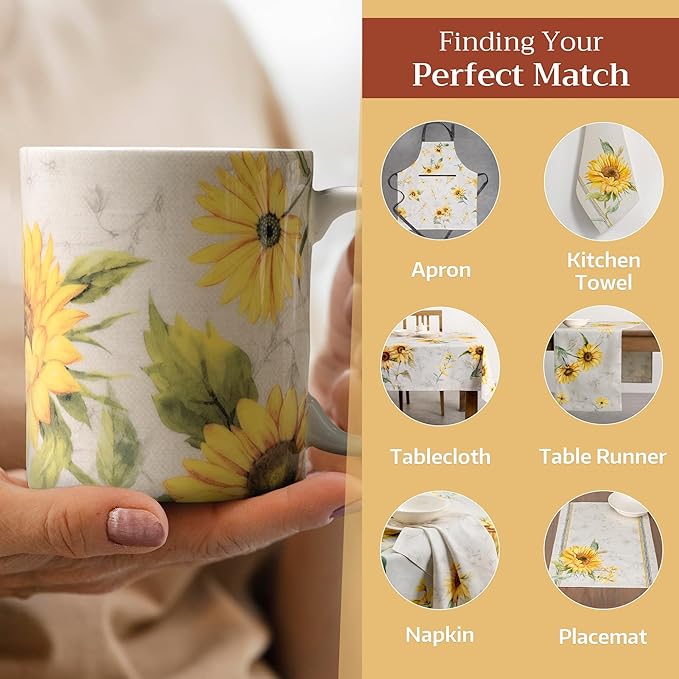 Maison d' Hermine Coffee Mug with Handles Fine Bone China Mugs Pack of One Tea Cups for Hot Beverages Cappuccino Latte Home Restaurant Office Perfect for Gift (Candice - Helianthe, 12 Ounce)
