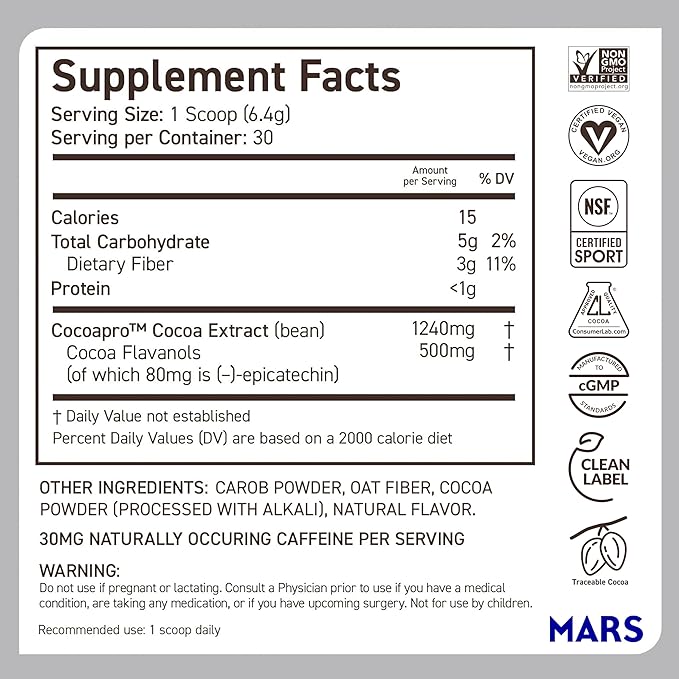 CocoaVia Cardio Health Cocoa Powder, 60 Servings, 500mg Cocoa Flavanols, Support Heart Health, Boost Nitric Oxide, Improve Circulation, Energy, Preworkout, Vegan, Dark Chocolate Cacao