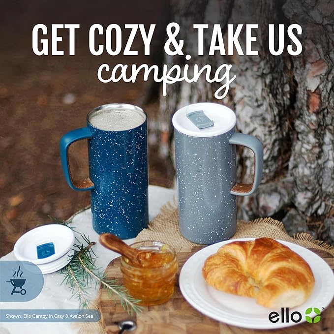 Ello Campy Vacuum Insulated Travel Mug with Leak-Proof Slider Lid and Comfy Carry Handle, Perfect for Coffee or Tea, BPA Free, Avalon Sea, 18oz (Pack of 6)
