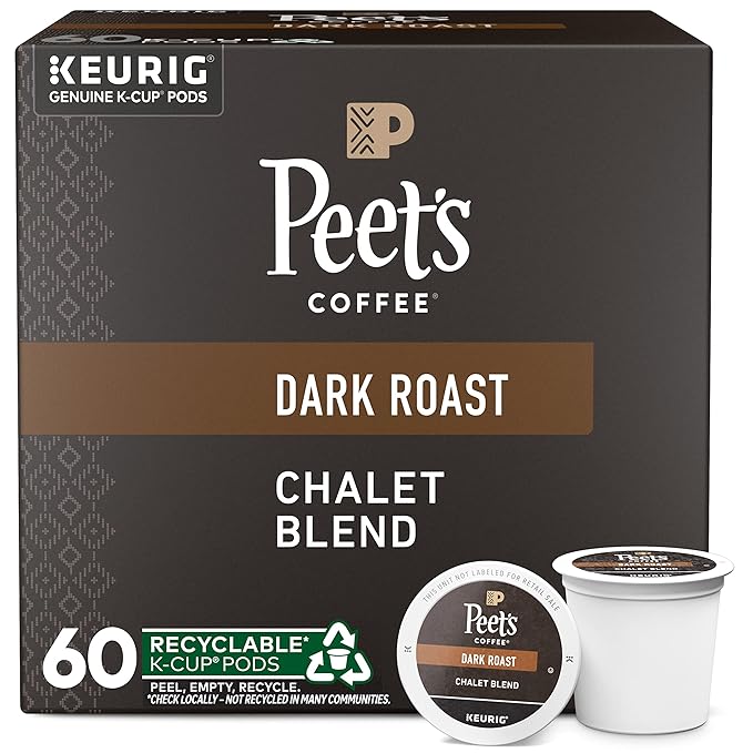 Peet's Coffee, Dark Roast Keurig K-Cup Pods, 100% Arabica Coffee - Chalet Blend 60 Count (1 Box of 60 K-Cup Pods)