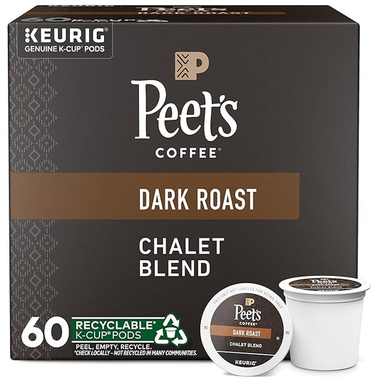 Peet's Coffee, Dark Roast Keurig K-Cup Pods, 100% Arabica Coffee - Chalet Blend 60 Count (1 Box of 60 K-Cup Pods)