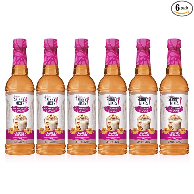 Jordan’s Skinny Mixes Sugar Free Coffee Syrup, Salted Caramel Coffee Flavoring Syrup, Zero Calorie Drink Mix, Lattes, Baking, Protein Shake or Cocktail, Dairy & Gluten Free, Kosher, 25.4 Fl Oz, 6 Pack