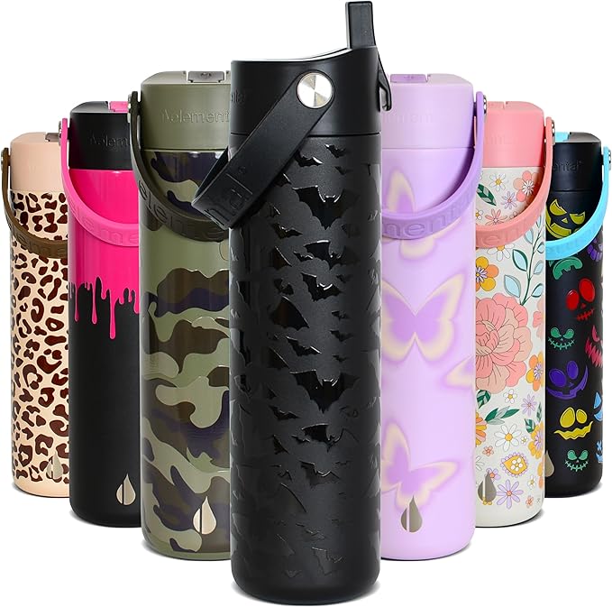 Elemental 24oz Insulated Water Bottle with Straw - 100% Leak-Proof Stainless Steel Core Water Bottles for Travel, Sports and Gym - Double Wall Insulation & BPA Free - Night Flight