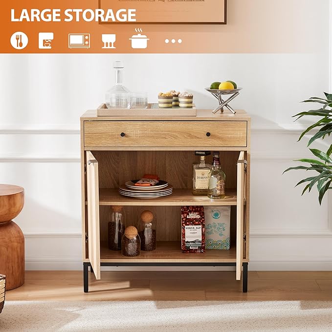 Mericonia Set of 2 Buffet Sideboard Cabinet with Storage, Fluted Coffee Bar with Doors and Adjustable Shelves, Modern Wood Console Cabinet for Kitchen, Livingroom