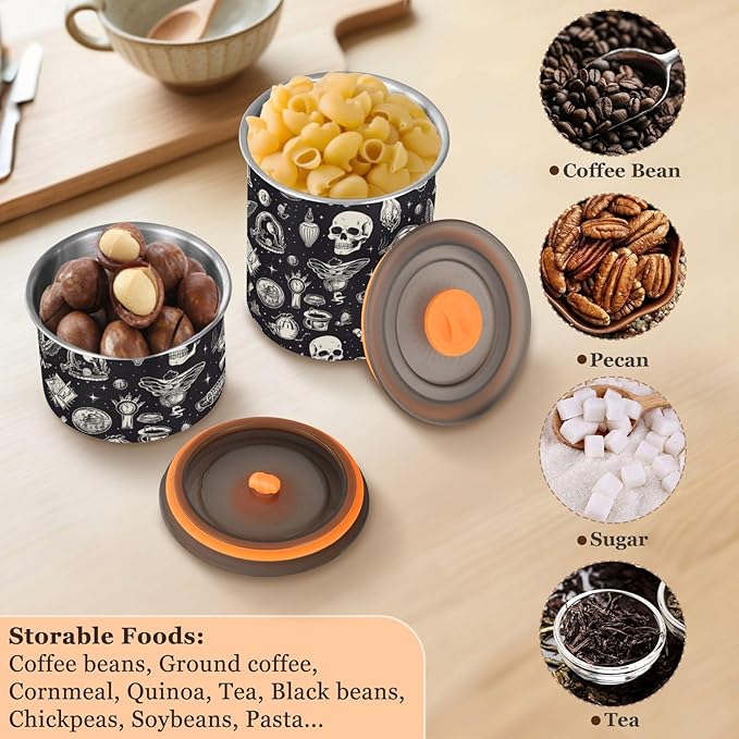ALAZA Skull Witchy Airtight Coffee Bean Canister 500ml Food Storage Containers with Lids For Gournd, Tea, Sugar, Flour, Rice, Cereal, Candy Cookie Jar