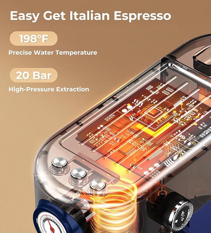 20 Bar Espresso Machine with Milk Frother, Compact Espresso Maker, Stainless Steel Coffee Machine with Precise Temp Control & 44oz Removable Water Tank for Latte, Cappuccino, Dark Blue